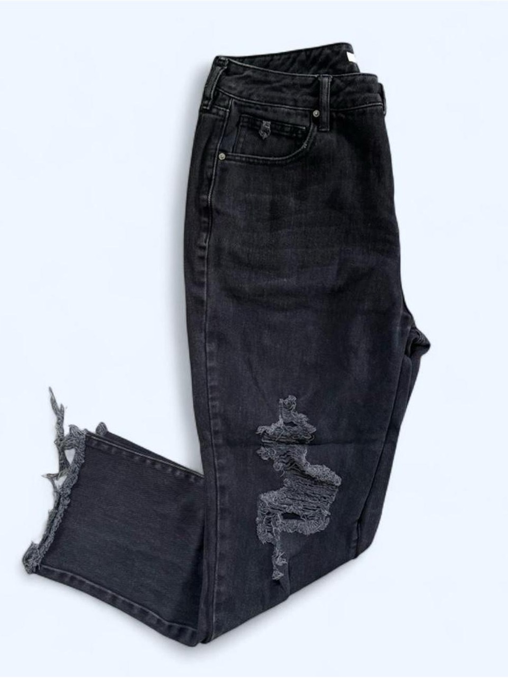 Black Distressed Women's Mom Jeans